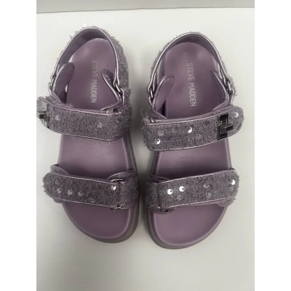 Steve Madden girls Mona flat sandal Sparkle-Covered Sequins Lilac Sz 13